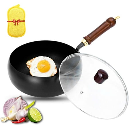 

Suntup Iron Pan Uncoated Iron Pan Suntup Frying Pans 9.45 Inch Hand-Forged Non-Stick iron pans without Coating Durable and Rust-Free Japanese Non-Stick Pans for Cooking (Hammer-Glass Cover)
