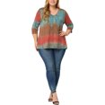 thumbnail image 2 of Unique Bargains Women's Plus Size Outfits Fashion Tie dye V Neck 3/4 Sleeve Tops 2X Multicolor, 2 of 6