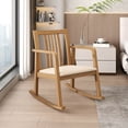 thumbnail image 4 of Costway 2 PCS Rocking Chair with Cushioned Seat, Slatted Back & Curved Armrests for Bedroom Natural + Beige, 4 of 10