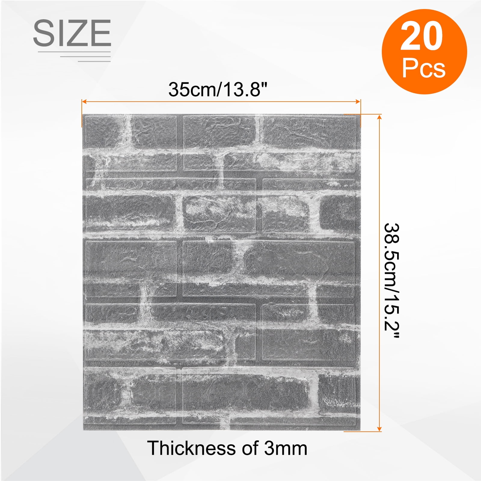 Uxcell 20pcs 3D Wall Panels Peel and Stick, Waterproof Wall Panel Backsplash, 13.8"x15.2" Brick Design Wallpaper XPE Shower Tiles for Bathroom, Kitchen, Living, Gray