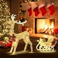 thumbnail image 3 of Gymax Pre-Lit Christmas Reindeer & Santa's Sleigh Lighted Yard Decor w/ 100 LED Lights, 3 of 10