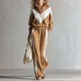 thumbnail image 2 of Szluipve Women’s Color Block Tracksuit 2 Piece Outfits Half Zip Stand Collar Chevron Patchwork Sweatshirt & Side Stripe Wide Leg Pants Casual Loungewear Set Khaki 2XL, 2 of 7