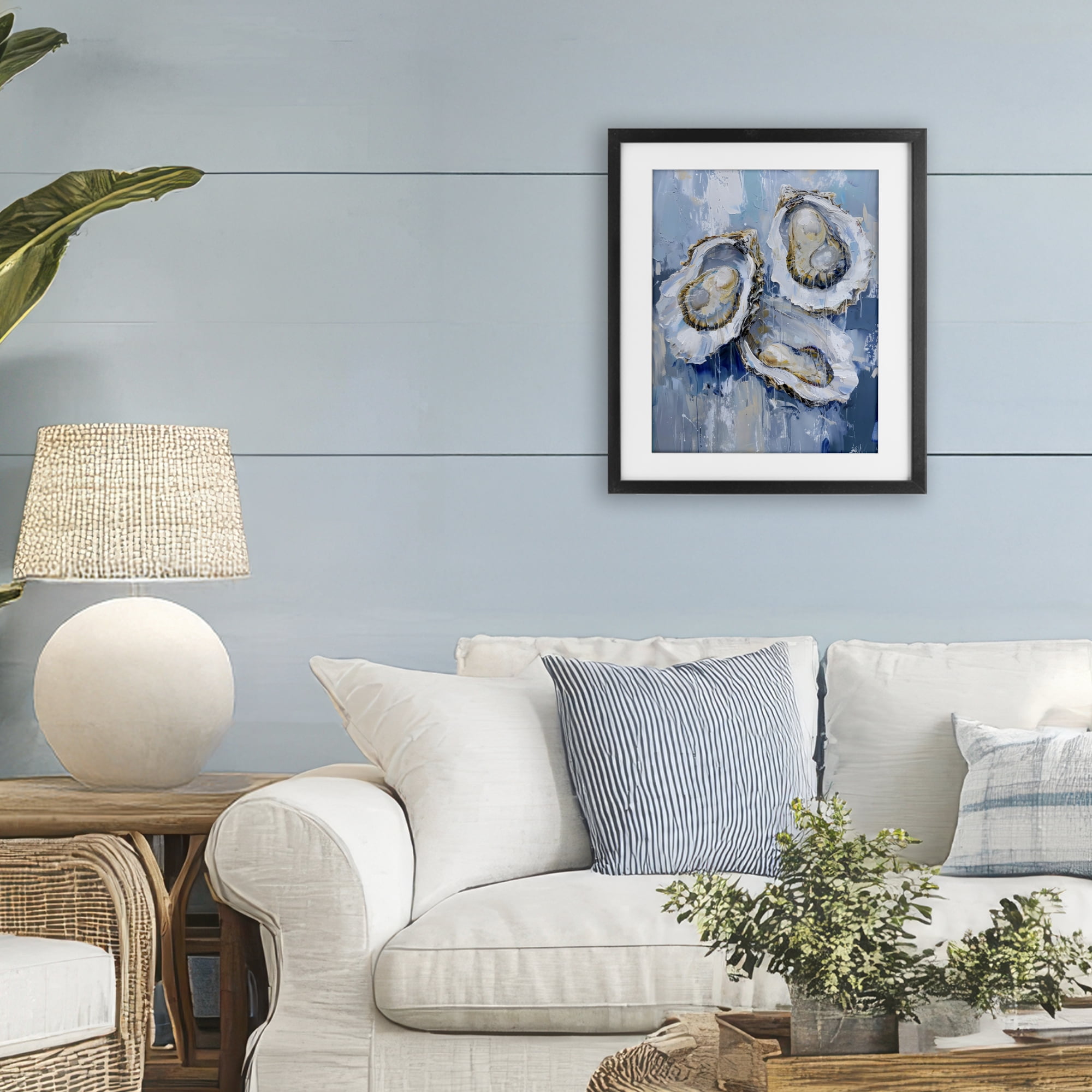 Stupell Industries Vibrant Blue Oysters Black Framed Print Under Glass, design by Creative Studio