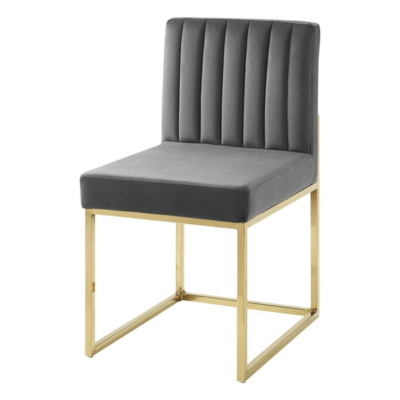 Tufted Side Dining Chair, Velvet, Metal Steel, Gold Grey Gray, Modern Contemporary Urban Design, Kitchen Room Cafe Bistro Restaurant Hospitality