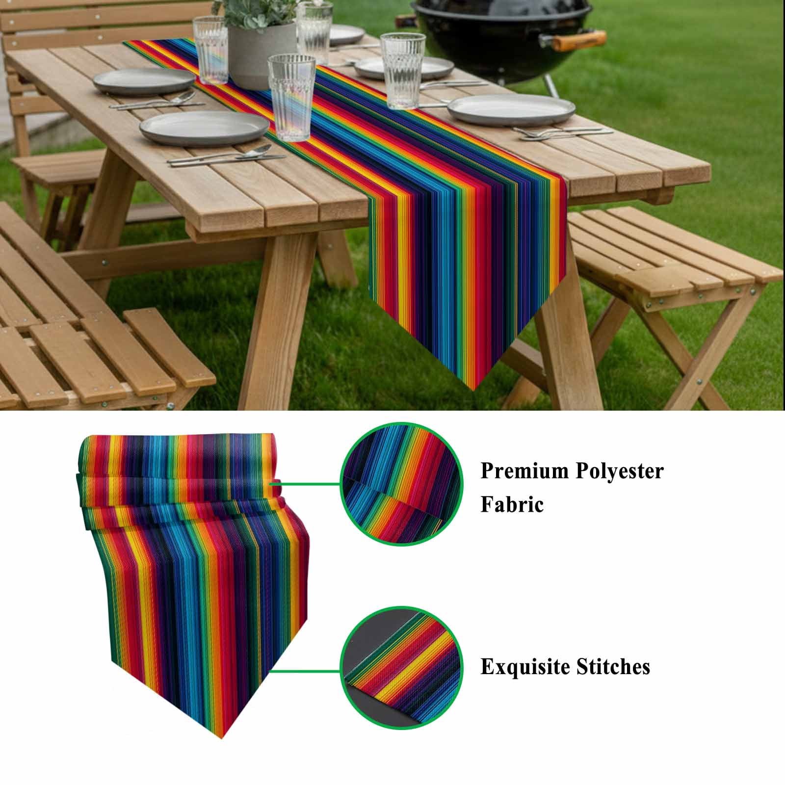 Colorful Mexican Table Runner 120 Inches Long Striped Modern Horizontal Stripes Table Runners for Dining Room Tabletop Dresser Scarf Home Party Banquet Wedding Holiday Decoration