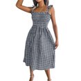thumbnail image 2 of Lucakuins Vestido de tirantes para mujer, sin mangas, con cordones, plisado, a cuadros, vestido midi de verano para uso diario informal Lucakuins  moda, 2 of 7