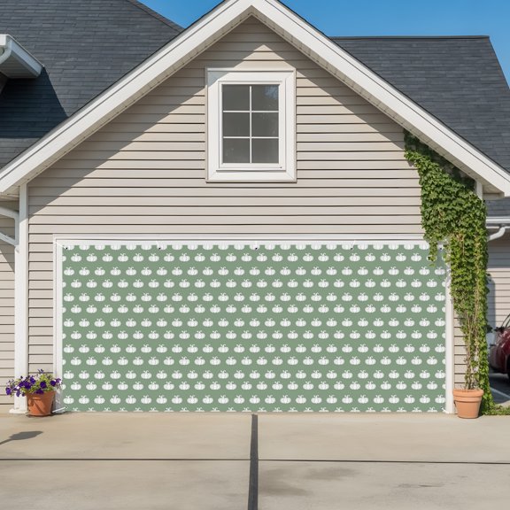 Garage Door Banner Thanksgiving Pumpkin on Sage Green Garage Door Banner Cover for Outdoor Indoor, Fall Botanical Seamless Large Backdrop Banners 6.9x16ft