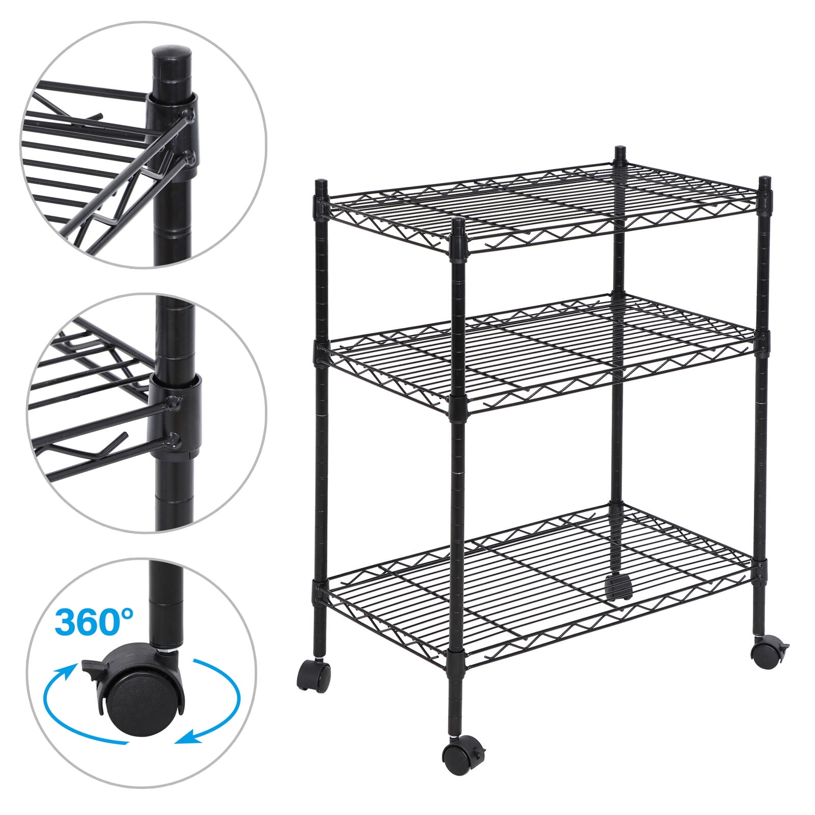 Heavy Duty 3-Shelf Shelving with Wheels,Adjustable Storage Units Steel Organizer 
