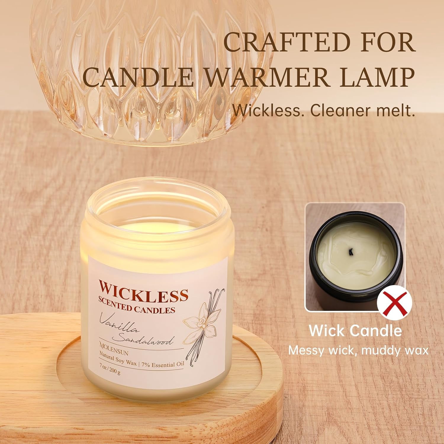 Vanilla Sandalwood Wickless Candle for Candle Warmer Lamp with 10ml Essential Oil for Custom Aroma, Flameless Non-Toxic Soy Scented Candle for Home, Valentine's Day or Birthday Gift for Women & Men