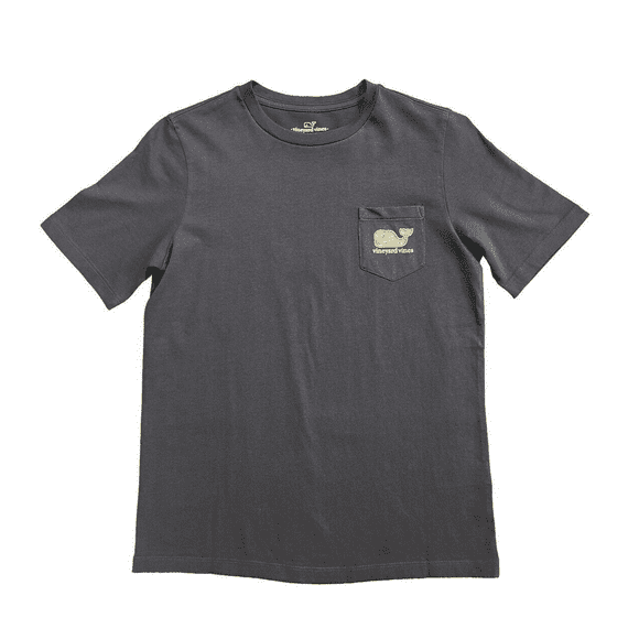 Vineyard Vines T-Shirt Bleu Baie Profonde Garçon Palm Beach Whale avec Poche de Remplissage (S02)