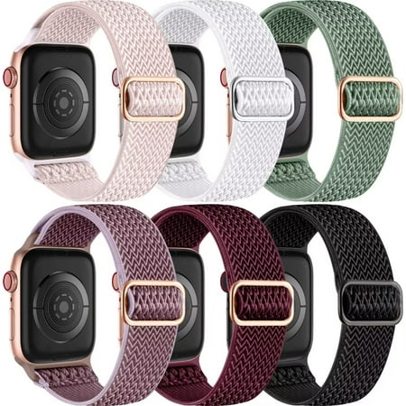 Ouwegaga 6 Pack Stretchy Nylon Bands for Apple Watch 40mm 41mm 38mm Women Men, Adjustable Braided Sport Elastics Wristband for iWatch SE/SE2 Series 9 8 7 6 5 4 3 2 1