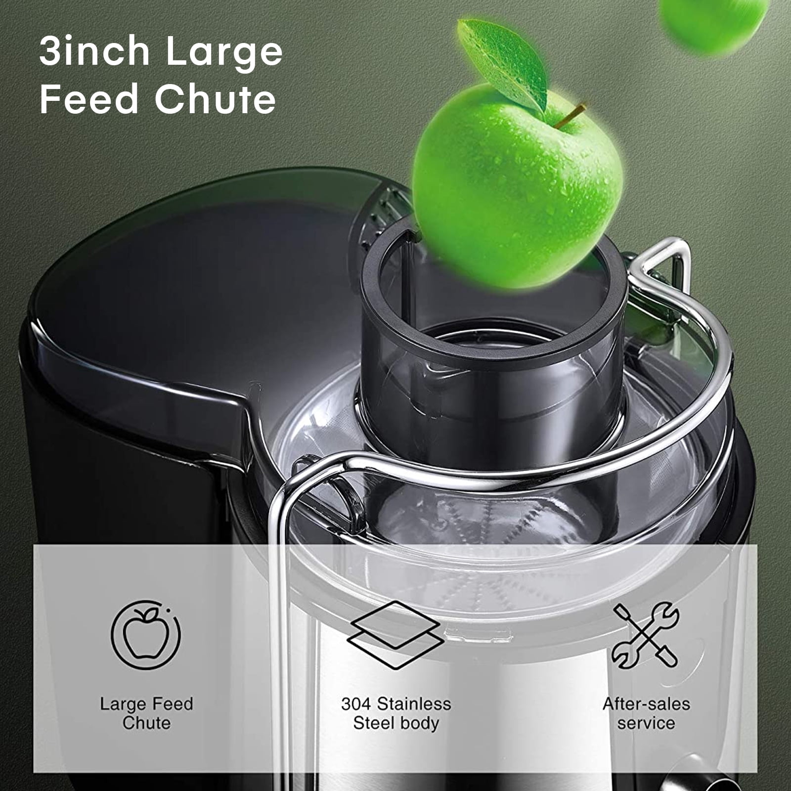 Juicer, Juicer Machine Vegetable and Fruit, Juice Extractor Easy to Clean, Centrifugal Juicer with 3'' Feed Chute, Stainless Steel, 3 Speed, Anti-Drip, Included Brush, 400W, Black