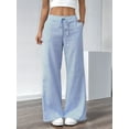 thumbnail image 6 of Women'S Striped Wide Leg Lounge Wear Pants Elastic Waist High Waisted Trousers with Pockets Sky Blue M, 6 of 9