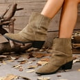thumbnail image 2 of Lovzfmll Wide Calf Boots for Women, Ankle Boots Mid Heel, Block Mid Heel Pointy Toe Booties Chelsea Boots Casual Fall Khaki Boots, 2 of 4