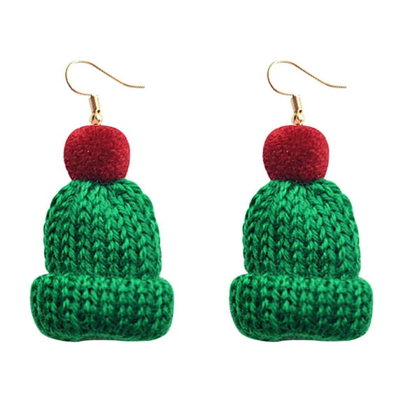 Christmas Knitted Hat Earrings - Cute Wool Ball Design, Plush, Hypoallergenic, Ear Hooks, Holiday Jewelry Gifts