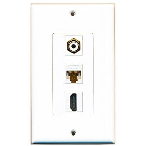 RiteAV - 1 Port HDMI and 1 Port RCA White and 1 Port Cat6 Ethernet White Decorative Wall Plate Decorative