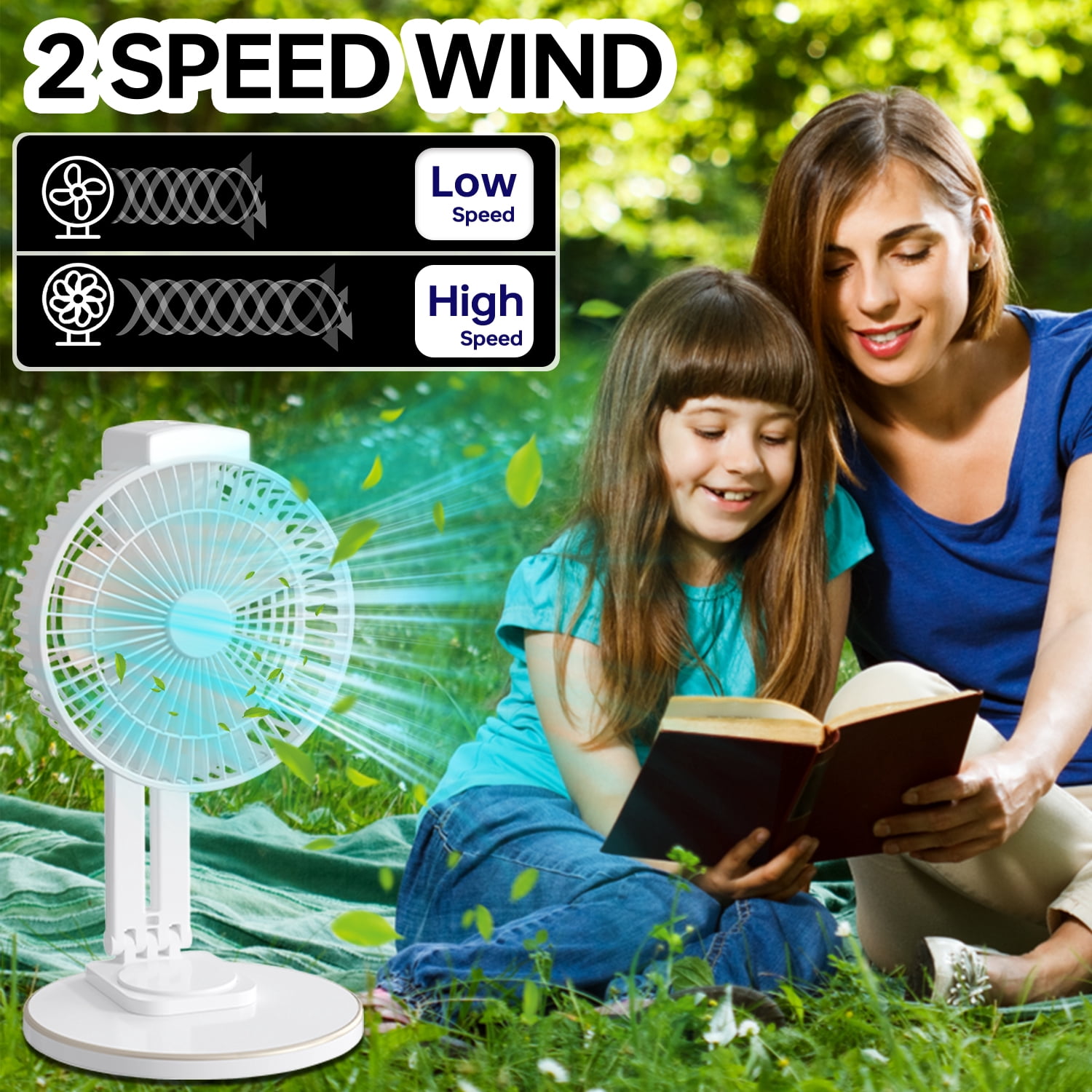 Portable Fan Rechargeable Usb Desk Fan With Light Hanging Hook Adjustable Height And Removable Head Folding Table Fan For Office Home Camping Travel