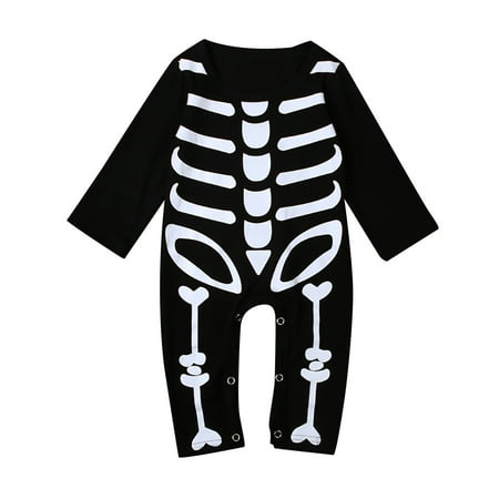 

Toddler Baby Halloween Skeleton Romper Boys Girls Cotton Long Sleeve Skeleton Print Jumpsuit Halloween Party Bone Clothes