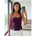 thumbnail image 3 of Camisetas sin mangas con cuello halter para mujer, color liso, bajo con abertura, chalecos casuales, moda de verano, camisetas sin mangas, estilo streetwear, 3 of 8