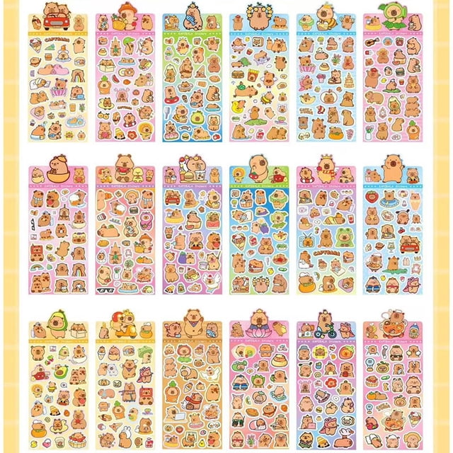 Pegatinas de capibara, pegatinas creativas con láser, pegatinas de cuentas de mano, pegatinas de capibara de dibujos animados, pegatinas decorativas para niños DIY