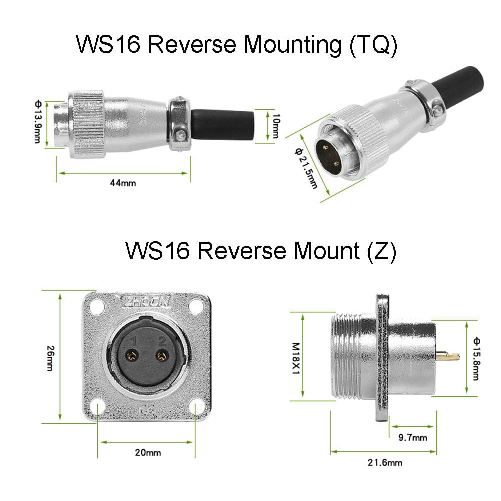 WS16 TQ+Z Métal 2 3 4 5 7 9 10 Broches M16 Connecteur Aérospatial étanche Industriel Montage Sur Panneau Mâle Femelle (couleur : Prise à 2 Broches