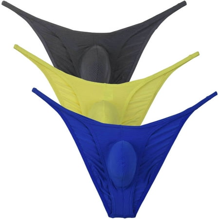 Botmois 3Pack Men s Solid Briefs Spandex Mini Bottoms Tangas Underwear Breathable Bathing Bikini G-String Lingerie Panties BYBL-XL