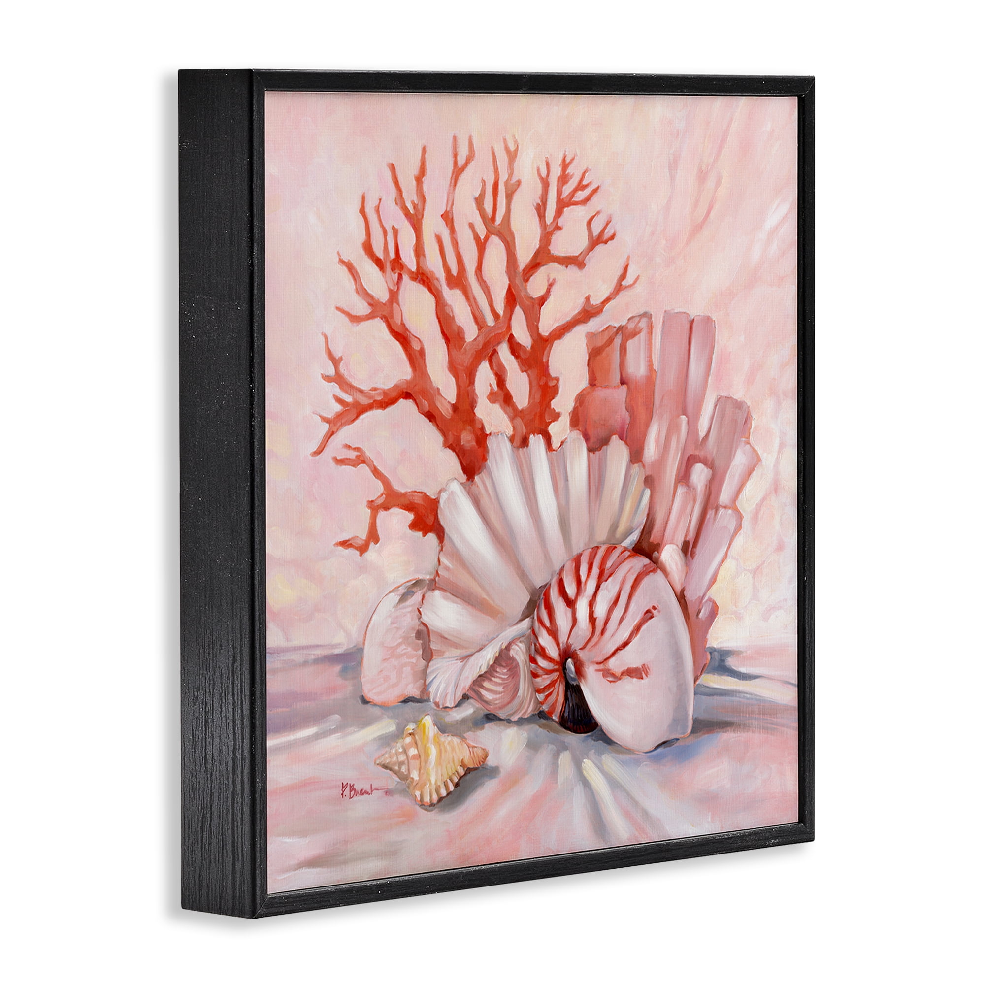 Stupell Industries Pink Coral Still Life Animals & Insects Painting Black Framed Art Print Wall Art, 17 x 17