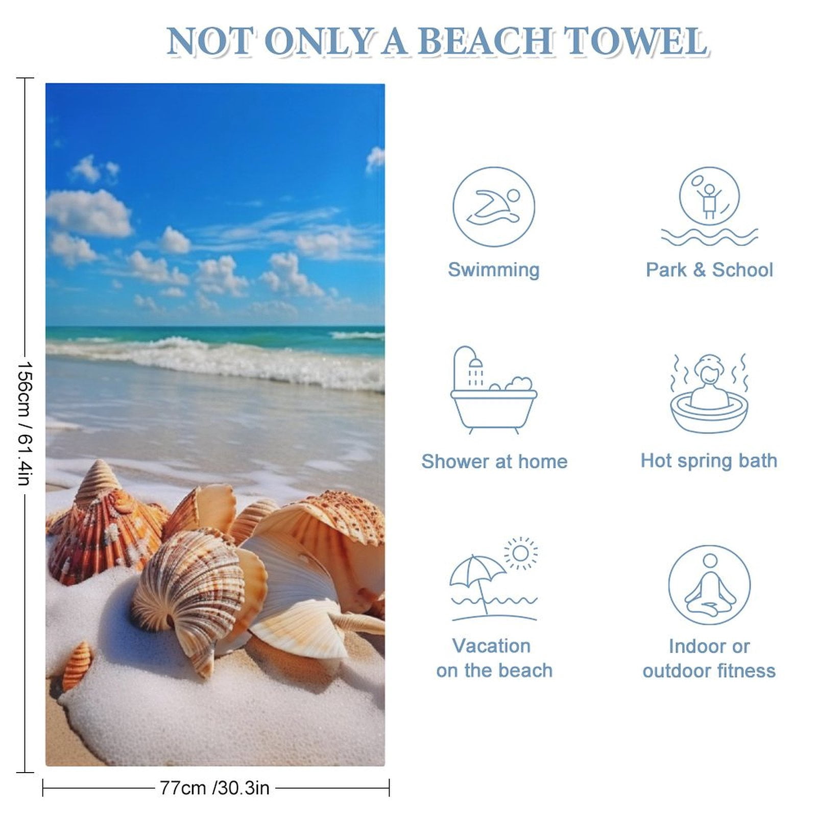 Beach Seashell Coastal Florida Beach Towels Absorbent Quick Dry Towel Sand Free Quick Dry Travel Towels Nautical Beach Summer Microfiber Bath Towel for Travel Sports Bath Swimming 30x60 inch