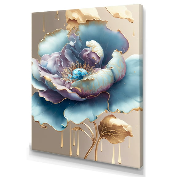 Designart Ice Blue And Purple Watercolor Flower III Canvas Wall Art