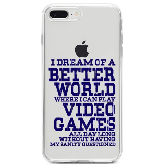 DistinctInk Clear Shockproof Hybrid Case for iPhone 7 PLUS / 8 PLUS (5.5" Screen) TPU Bumper Acrylic Back Tempered Glass Screen Protector - Dream of Better World Play Video Games All Day