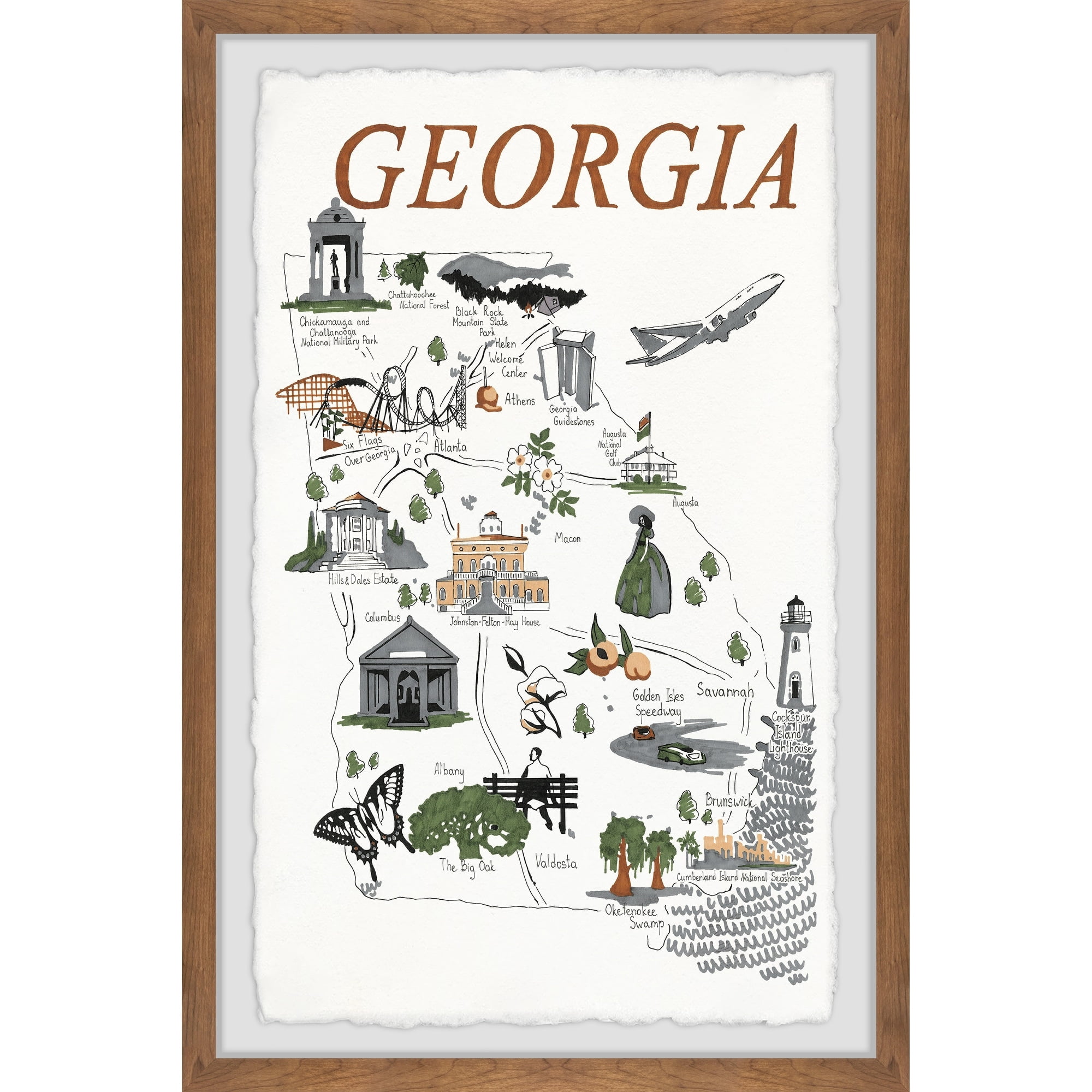 Marmont Hill Illustrated Map of Georgia Framed Wall Art