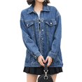 thumbnail image 2 of Chaqueta Vaquera Extragrande de Longitud Media para Mujer, Estilo Motero Azul L, 2 of 5