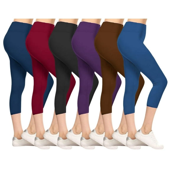 6-Pack Women's Capri Leggings – Buttery Soft High-Waist Yoga Pants, Stretch Workout & Lounge Tights for Gym, Running, Fitness