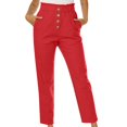 thumbnail image 2 of IDALL Linen Pants Women Petite Pants Women Autumn Casual High Waisted Button Capris Regular Fit Solid Cropped Pant Baleaf Pants Women Summer Pants Red 1 XL, 2 of 5