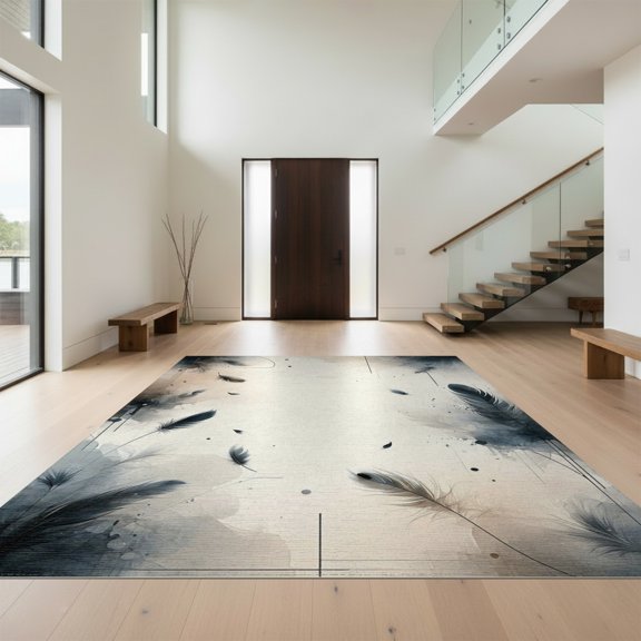 Design&I 8'x10' Washable Area Rug Sleek Flatweave Pet Friendly Long Hallway Abstract Motif Minimalist Interlocking Border Entryway for King Size Bedroom, Under Bed
