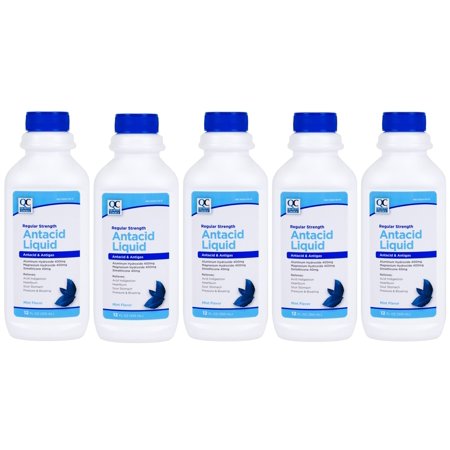 Quality Choice Regular Strength Antacid Liquid, Relieves Heartburn & Bloating, Mint Flavor, 12 FL OZ - 5 Pack