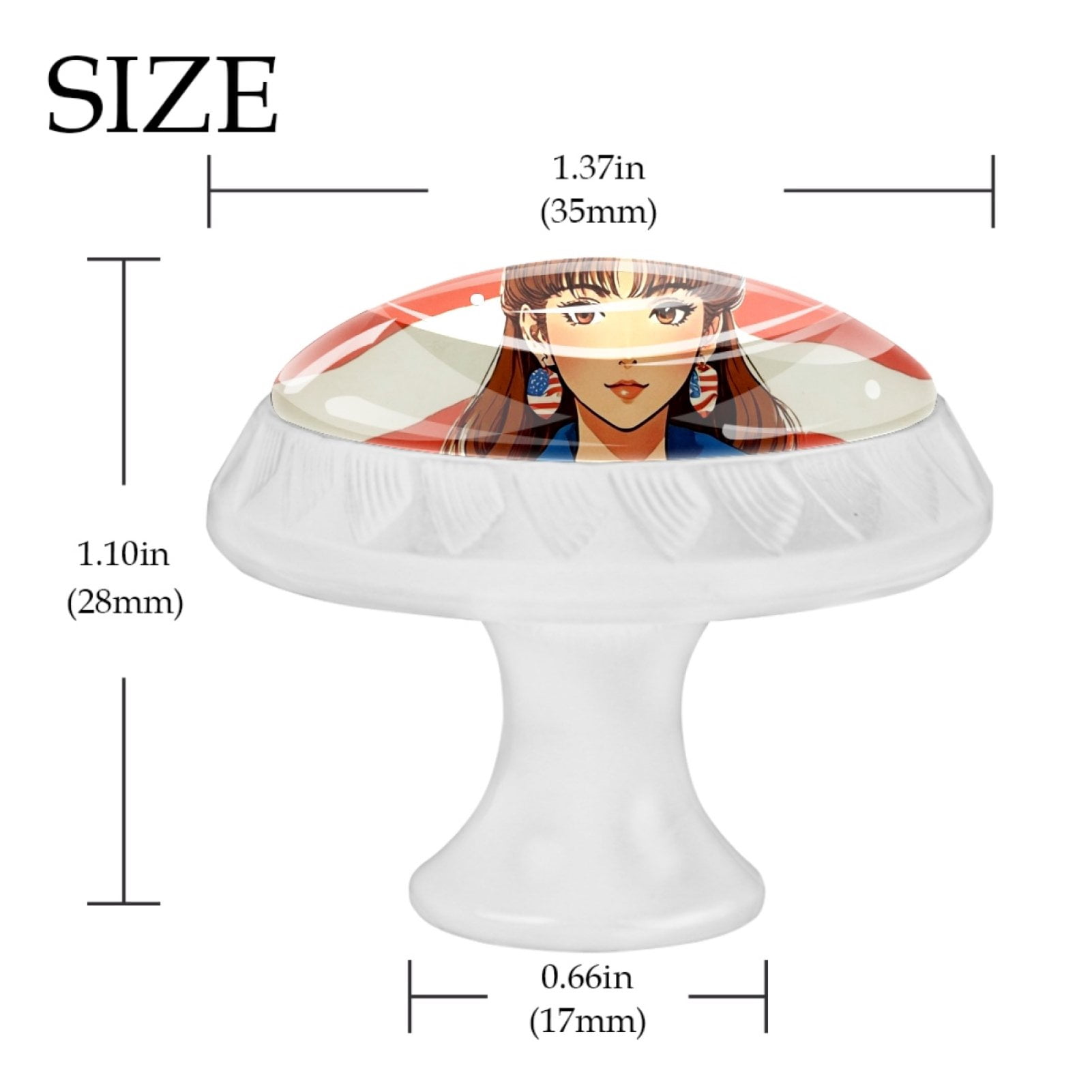 4 Pcs Deer Girl and American Flag Knobs for Kitchen Cabinet Cupboard Dresser Bookcase Drawer Pulls Handles Round Home Decor