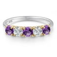 thumbnail image 3 of Gem Stone King 925 Silver and 10K Yellow Gold Purple Amethyst and Lab Grown Diamond Wedding-Bands Ring for Women | 1.29 Cttw | Round 4MM | Gemstone February Birthstone | Size 6, 3 of 6