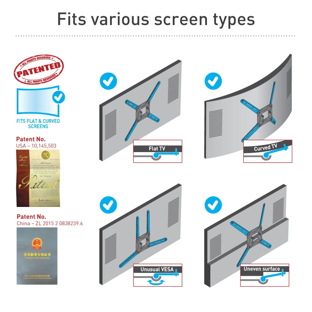 Barkan 13 - 43 inch Full Motion - 4 Movement TV Wall Mount Black Patented to Fit Various Screen Types UL Listed