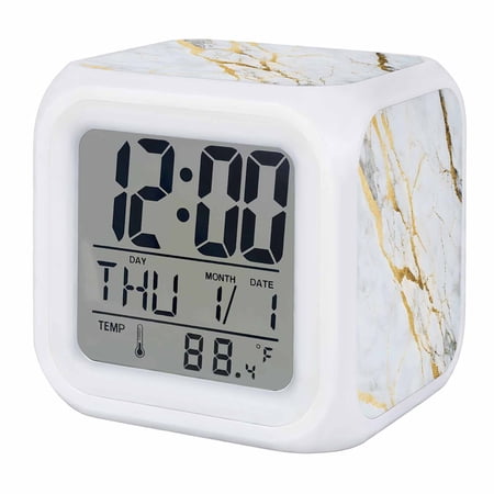 Marble White Gold Digital Alarm Clock for Bedrooms, Smart LED Alarm Clock with 7 Color Changing