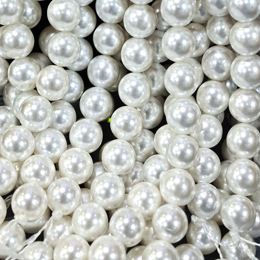10Strand Shell Pearl Beads Strands Round White 8mm Hole: 1mm about 49pcs/strand 16 inch