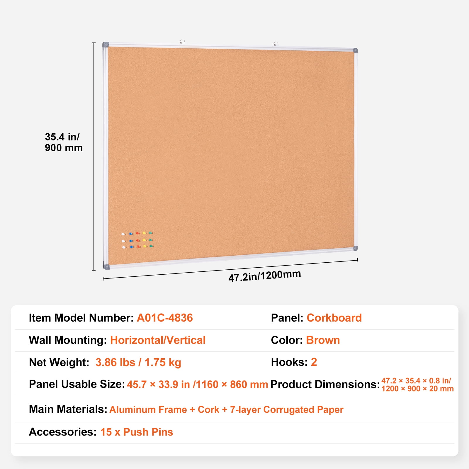 KFFKFF 48"x36" Expansive Cork Board - Bulletin Board for Wall Mounting - Ideal for Educational Institutions, Residences, Workplaces