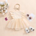 thumbnail image 5 of Baby Toddler Girls Rompers Dress 3 6 12 18 Months Round Neck Floral Print Mesh Skirt Hem Infant Bodysuits Jumpsuits with Headband, 5 of 9
