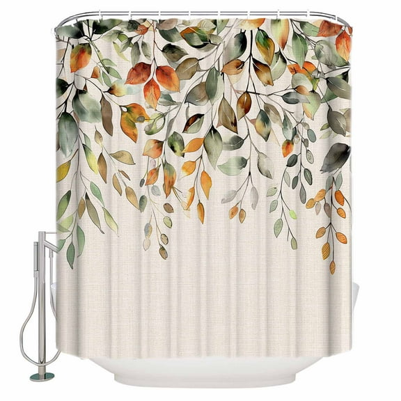 Fabric Shower Curtain Fall Sage Green Eucalyptus Leaves Linen Background Shower Curtains with 12 Hooks Waterproof Machine Washable Bath Curtains for Bathroom, 36 x 78in