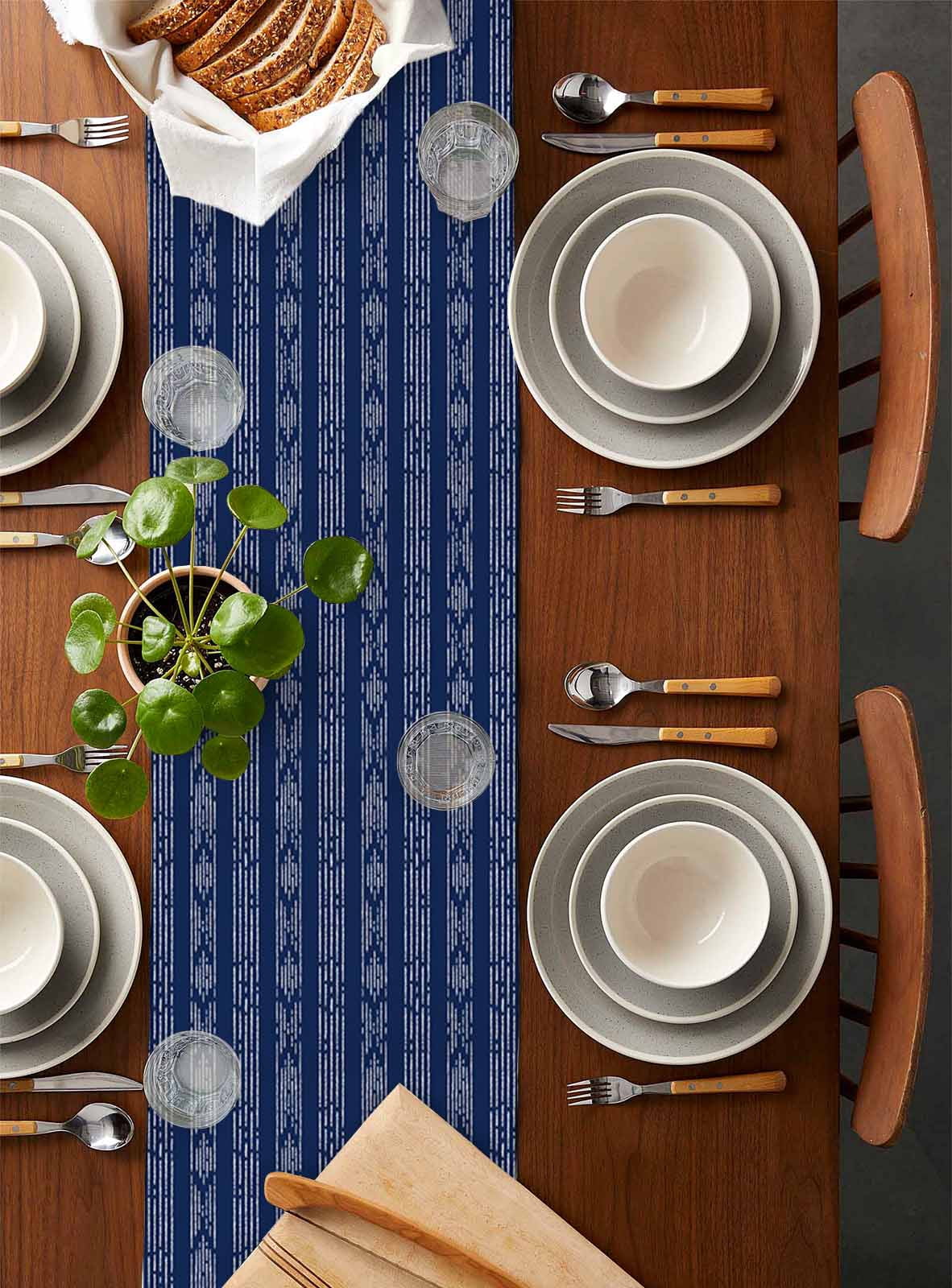 Navy Blue Boho Table Runner 72 Inches, Bohemian Geometric Stripes Tribe Farm Bed Runner Dresser Scarves Tabletop for Indoor Outdoor Parties/Ceremony/Banquet, 18" x 72"