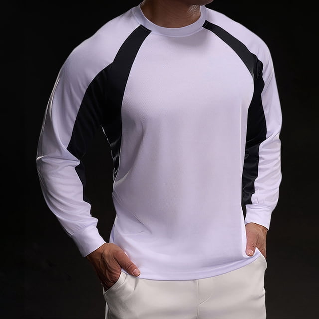 pstuiky camisa de manga larga para hombre, Camiseta de ejercicio Splice Colorr para hombre, ajustada, de alta resiliencia, con cuello redondo y manga larga camisetas de hombre l