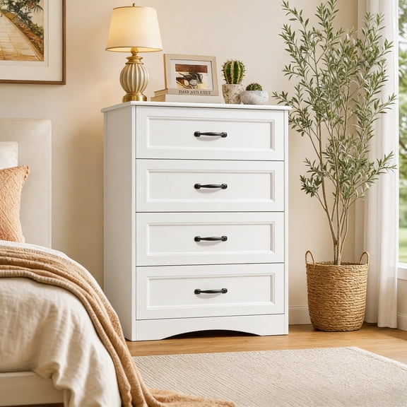 Aiho 4-Drawer Dresser for Bedroom, Wood Cabinet - White