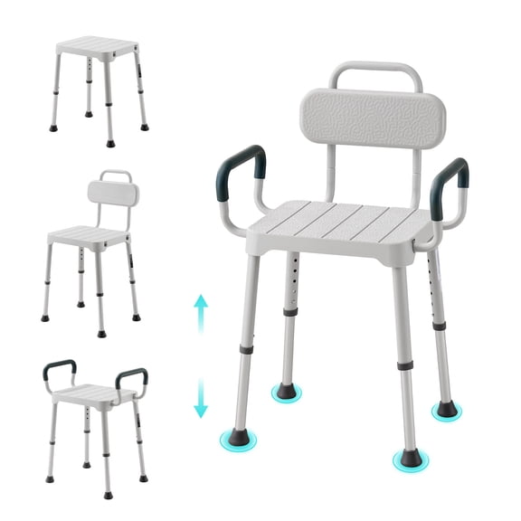 VEVOR Shower Chair with Armrest & Backrest, 6-Level Height Adjustable Bath Seat for Inside Shower or Tubs, Non-Slip Bathroom Bathtub Chair for Elderly Disabled Injured, 400LBS Capacity