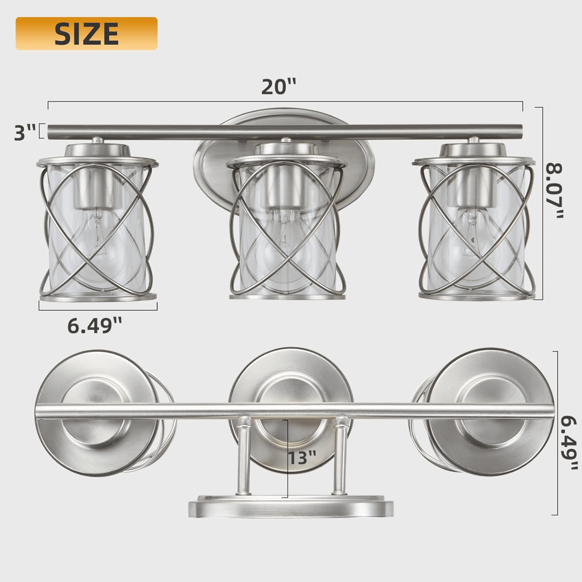 mavcadonf 3-Lights Brushed Nickel Multi Mounting Position LED Vanity Light with Clear Glass Shade