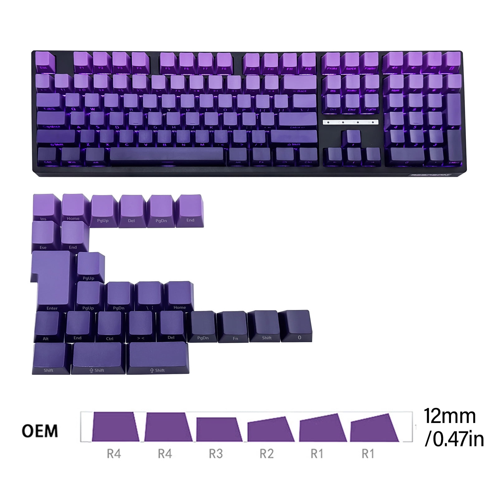Purplee Gradients Keycaps 134Keys Double Shot Side Print Backlit Keyset, Dye Sublimation, Widely for 60 80 61 64 68 75